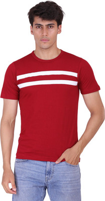 Styvibe Solid Men Round Neck Maroon T-Shirt