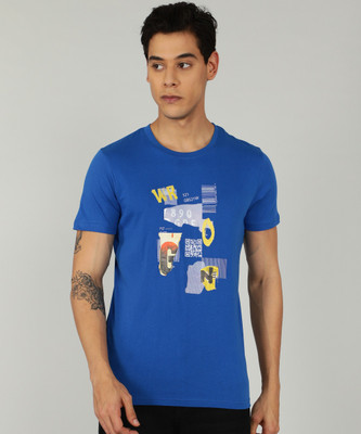 WROGN Typography Men Round Neck Blue T-Shirt