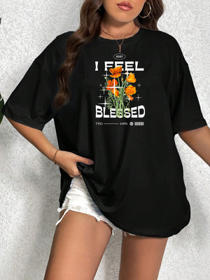 SZN Printed Women Round Neck Black T-Shirt