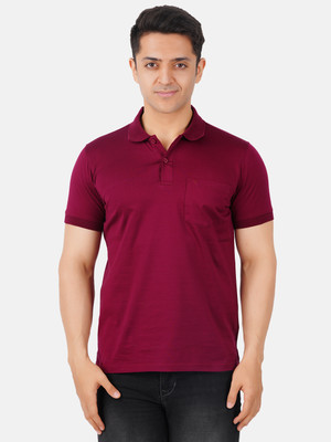 Ramraj Cotton Solid Men Polo Neck Maroon T-Shirt