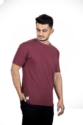Lynx Solid Men Crew Neck Maroon T-Shirt