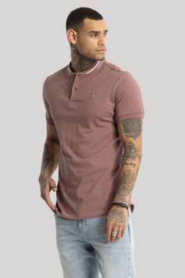 Snitch Solid Men Round Neck Brown T-Shirt