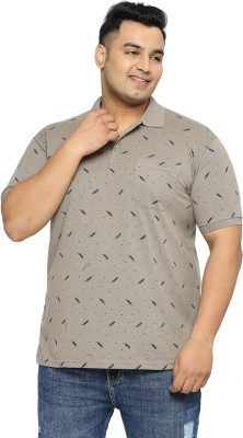 XMEX Printed Men Polo Neck Grey T-Shirt