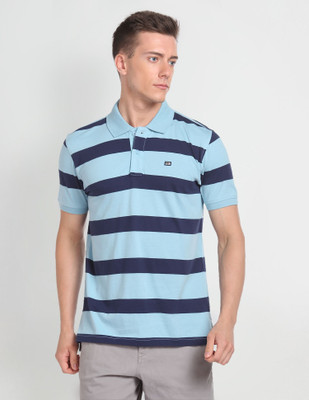 Arrow Sport Striped Men Polo Neck Blue T-Shirt