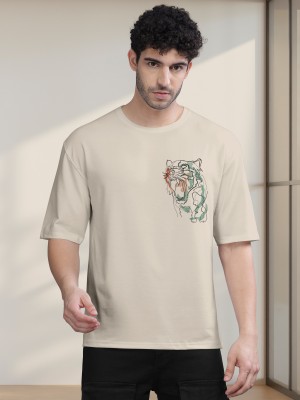 Bullmer Printed Men Round Neck White T-Shirt