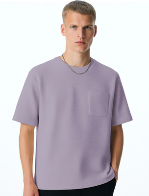 NOBERO Self Design Men Crew Neck Purple T-Shirt