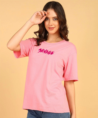DreamBe Printed Women Round Neck Pink T-Shirt