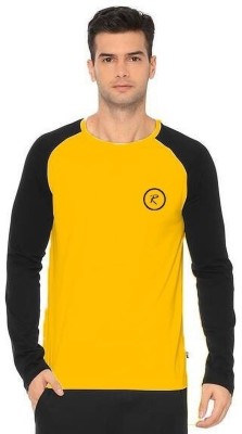 R ROCKIN TEES Solid Men Round Neck Yellow T-Shirt