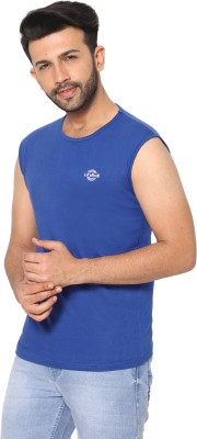 LA'eNviE Solid Men Round Neck Reversible Blue T-Shirt