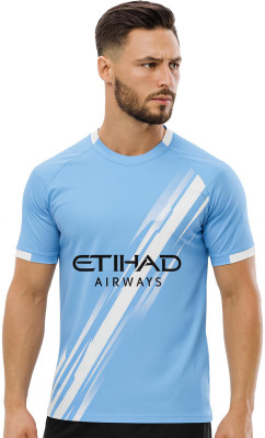UNIQ Printed Men Polo Neck Blue T-Shirt
