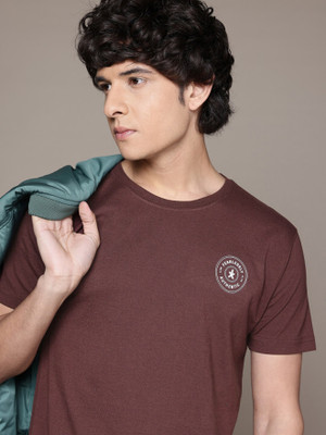 Roadster Solid Men Round Neck Brown T-Shirt
