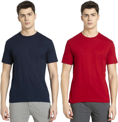 JOCKEY Solid Men Round Neck Dark Blue, Red T-Shirt