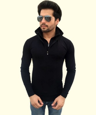 Tees Collection Solid Men Round Neck Black T-Shirt