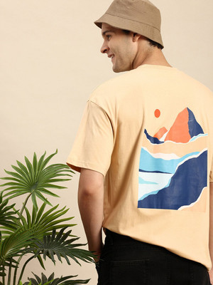 Mast & Harbour Printed Men Round Neck Beige T-Shirt