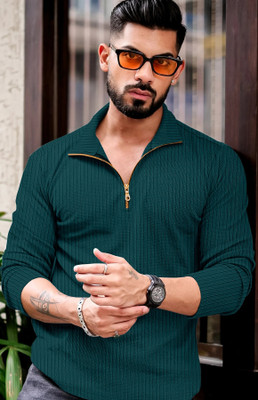 KAJARU Self Design Men Polo Neck Dark Green T-Shirt