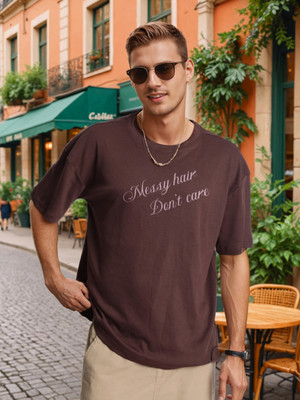 Bene Kleed Typography Men Crew Neck Brown T-Shirt