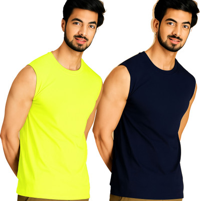 Jangoboy Solid Men Round Neck Green, Dark Blue T-Shirt