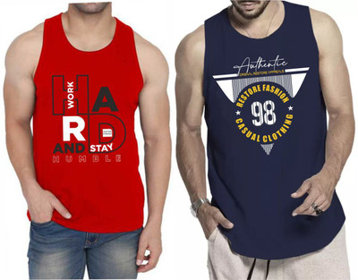 Restore Typography Men Round Neck Red, Blue, Multicolor T-Shirt