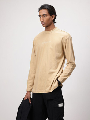 ether Printed Men Round Neck Beige T-Shirt