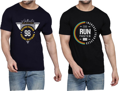 WOOSTRO Typography Men Round Neck Dark Blue, Black T-Shirt