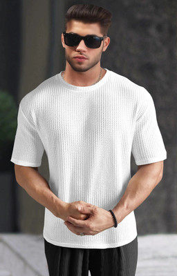 TRIPR Solid Men Round Neck White T-Shirt