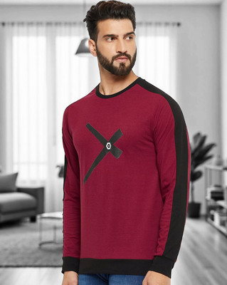 FASHIUM Printed Men Round Neck Maroon T-Shirt
