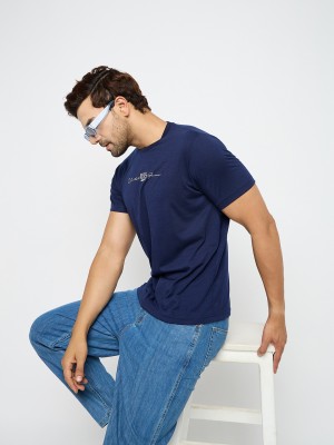 First Krush Solid Men Round Neck Dark Blue T-Shirt