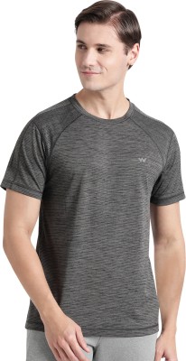 Wildcraft Striped Men Crew Neck Grey T-Shirt