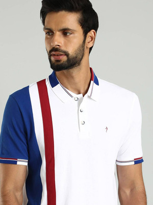 INDIAN TERRAIN Colorblock Men Polo Neck Blue T-Shirt