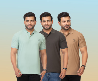 Sports Glamour Solid Men Polo Neck Green, Grey, Beige T-Shirt