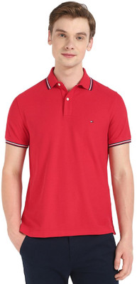 TOMMY HILFIGER Self Design Men Polo Neck Pink T-Shirt