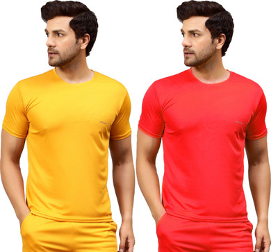 UDI n ADI Solid Men Round Neck Red, Yellow T-Shirt