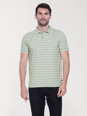 Juki Striped Men Polo Neck Light Green T-Shirt