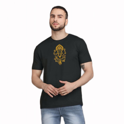 Swastik Graphic Print Men Round Neck Black T-Shirt