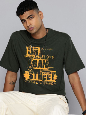 Moda Rapido Graphic Print Men Round Neck Light Green T-Shirt