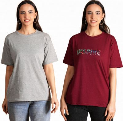 MISS BALIKA Solid, Typography Women Round Neck Multicolor T-Shirt