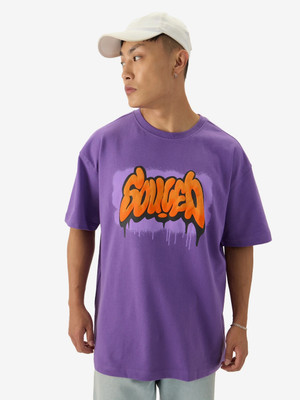 The Souled Store Typography Men Round Neck Purple T-Shirt