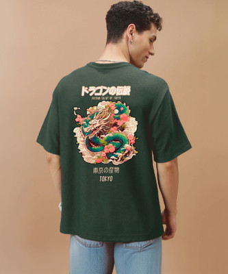 Beniot Printed Men Round Neck Green T-Shirt