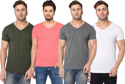 JB Jangoboy Solid Men V Neck Green, White, Pink, Grey T-Shirt