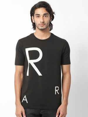 RARE RABBIT Printed Men Round Neck Black T-Shirt