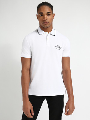 TOMMY HILFIGER Solid Men Polo Neck White T-Shirt