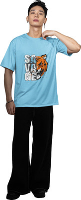 J&D brand Printed Men Round Neck Light Blue T-Shirt