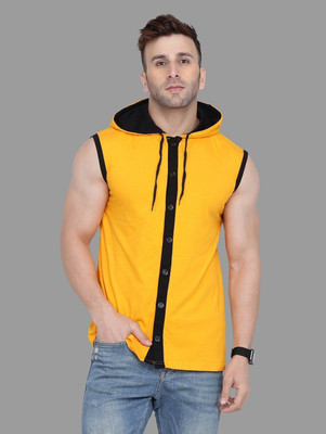 tfurnish Colorblock Men Hooded Neck Yellow T-Shirt