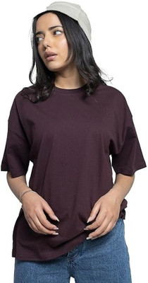 Tdoc Solid Women Round Neck Purple T-Shirt