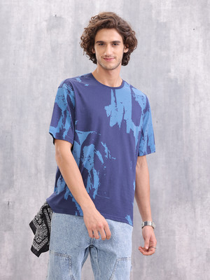 WROGN Printed Men Crew Neck Navy Blue T-Shirt