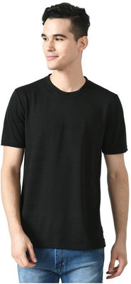 Indistar Solid Men Round Neck Black T-Shirt