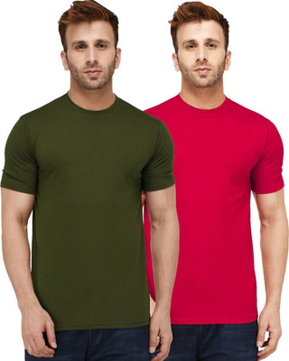 Kroptee Solid Men Round Neck Red, Green T-Shirt