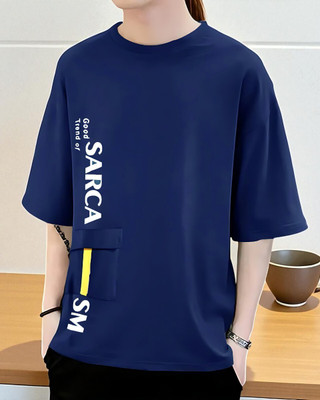 Autna Typography Men Round Neck Navy Blue T-Shirt
