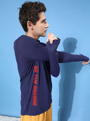 WROGN ACTIVE Solid Men Crew Neck Blue T-Shirt