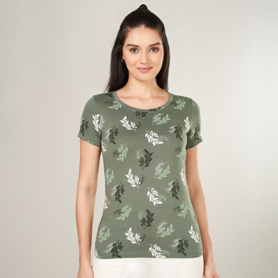 Honey By Pantaloons Printed Women Round Neck Green T-Shirt